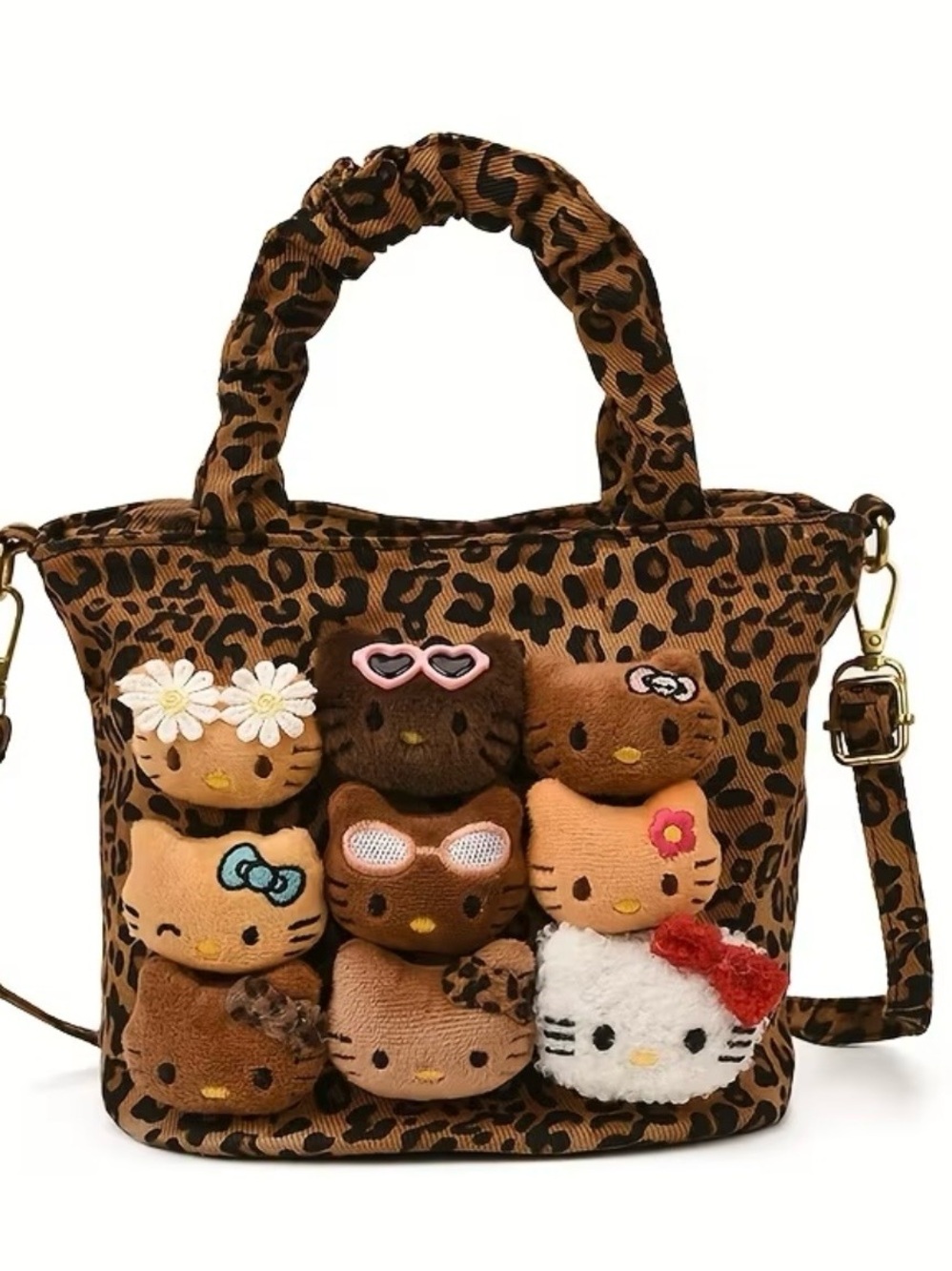 Hello Kitty Leopard Plush Charm Tote in Brown